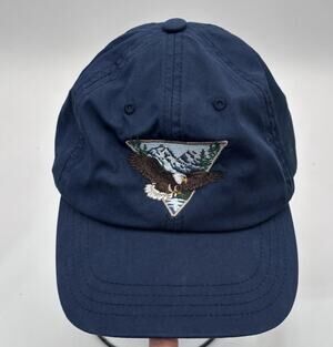 tentree Cabin Crest Peak Hat - Navy Blue Embroidered Eagle Mountain Cap. EUC